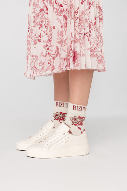Skarpetki damskie w kwiatowy print SERAFIL białe