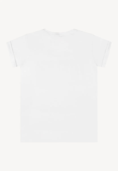 T-shirt z nadrukiem i podwiniętymi mankietami FLORINA biały