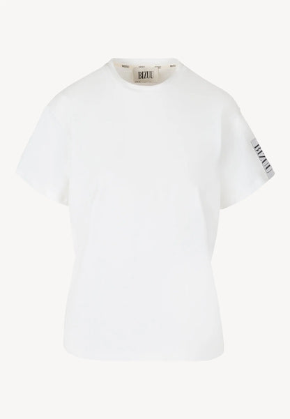 Kremowy t-shirt z logo na rękawie TISHAM