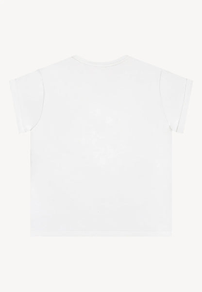 Kremowy T-shirt z haftowanymi kwiatami MIRADO