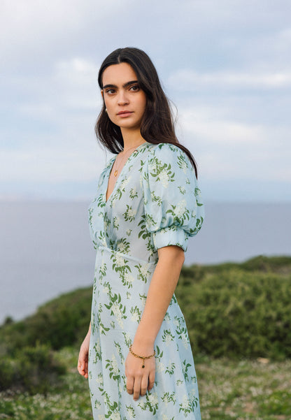 Sukienka midi w autorski print Bizuu TILDA niebieska