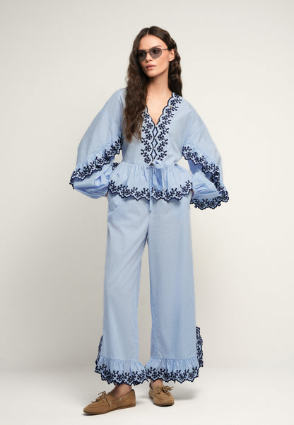 Niebieskie bawełniane spodnie MELLA