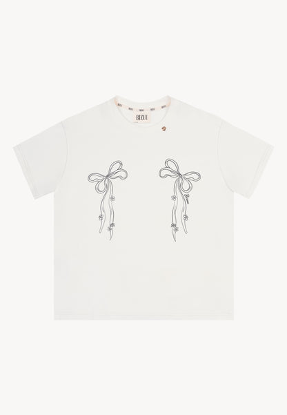 Kremowy T-shirt z nadrukiem w kształcie kokardek BOW