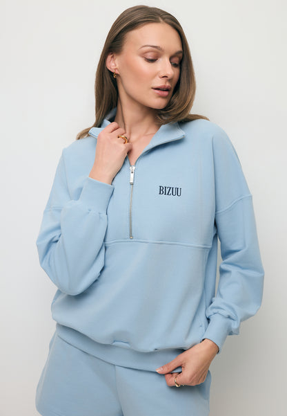 Dresowa bluza z logo i kołnierzem CHAMP błękitna