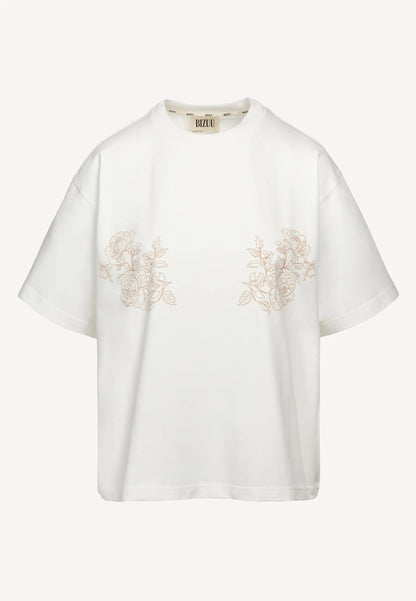 Kremowy T-shirt z autorską grafiką FANYA