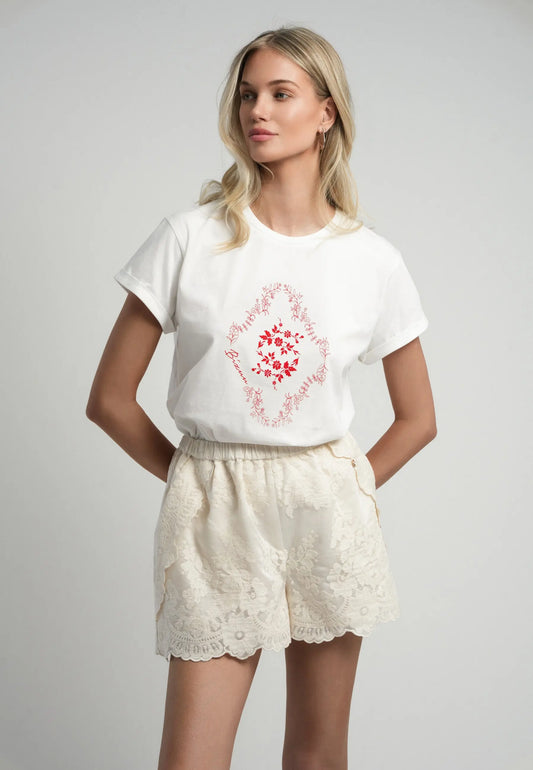 Kremowy t-shirt z grafiką MIRE