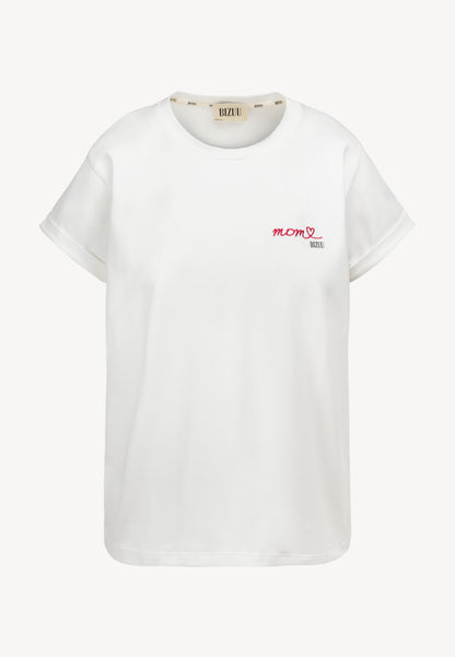 Kremowy T-shirt z haftem MOM
