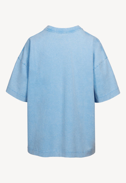 Niebieski T-shirt oversize z aplikacją PAPLYS