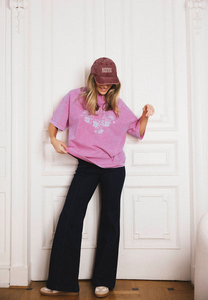 Różowy T-shirt oversize z aplikacją PAPLYS