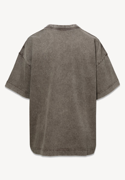 Taupe T-shirt PAPLYS oversize z kwiatowym nadrukiem