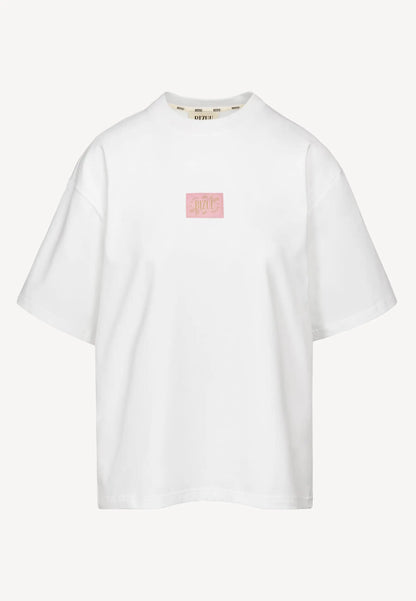 Kremowy T-shirt oversize z logo PARADISO