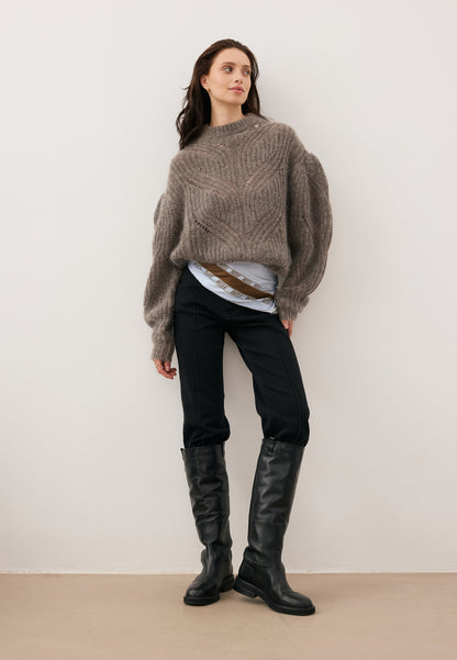 Beżowy sweter ażurowy oversize ROSSO