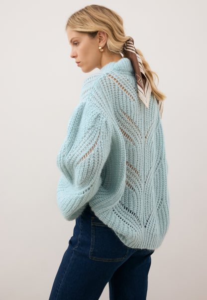 Błękitny sweter ażurowy oversize ROSSO
