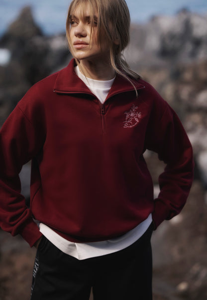 Bordowa bluza typu half-zip TANSY